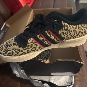 adidas Women's Leopard Print Sneakers with Black and Red Stripes